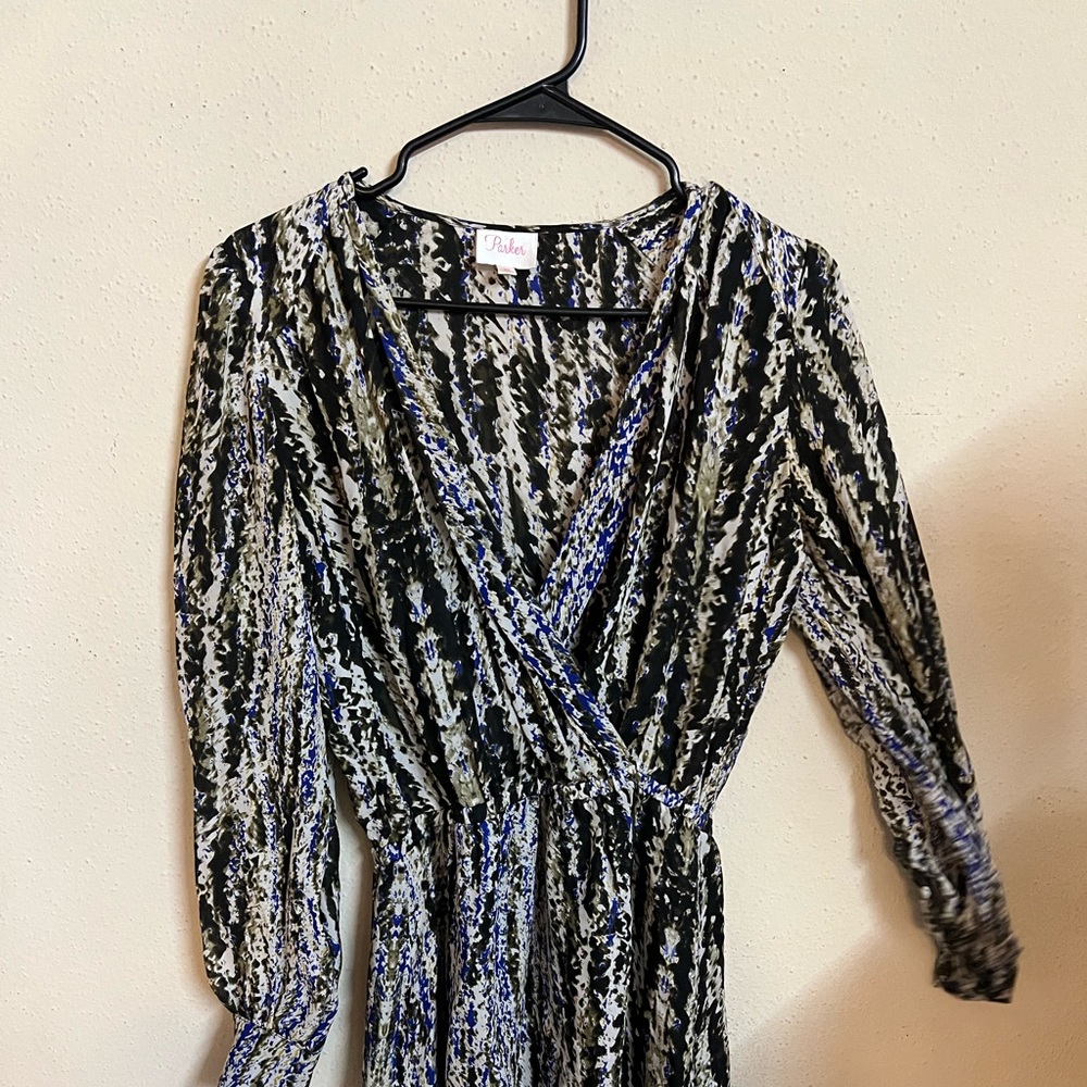 Parker 100% Silk Wrap Long Sleeve Silk Mini Dress Size Xs